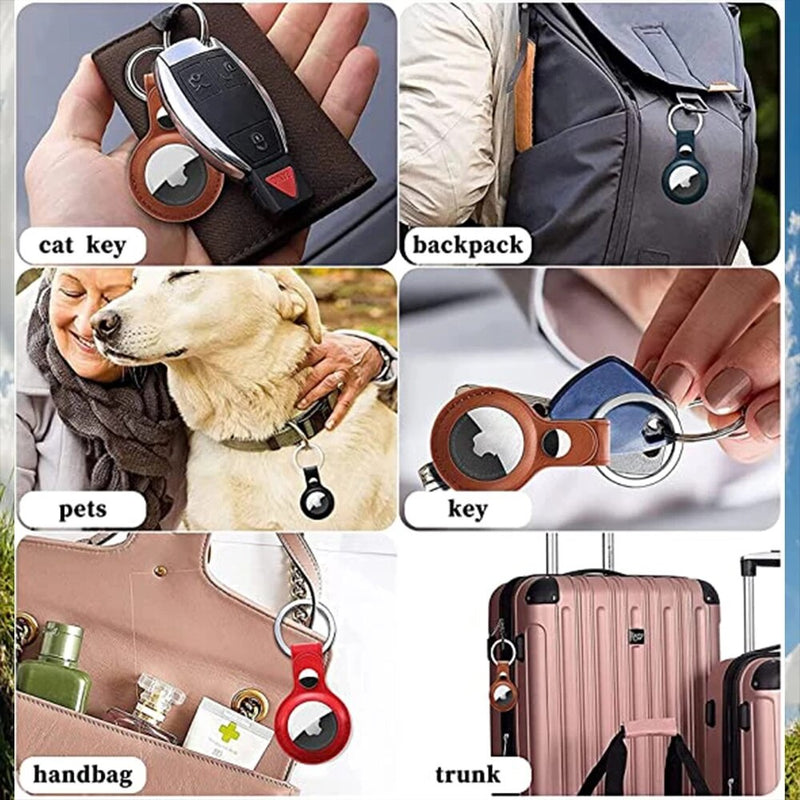 For Apple Airtags Case Leather Keychain Protective for Airtag Tracker Locator Device Anti-lost