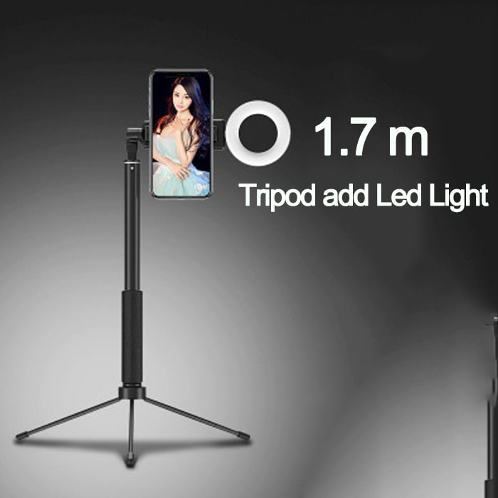 1.7m Extendable live Tripod Selfie Stick Support  LED Ring light Stand 4 in 1 With Phone Mount for