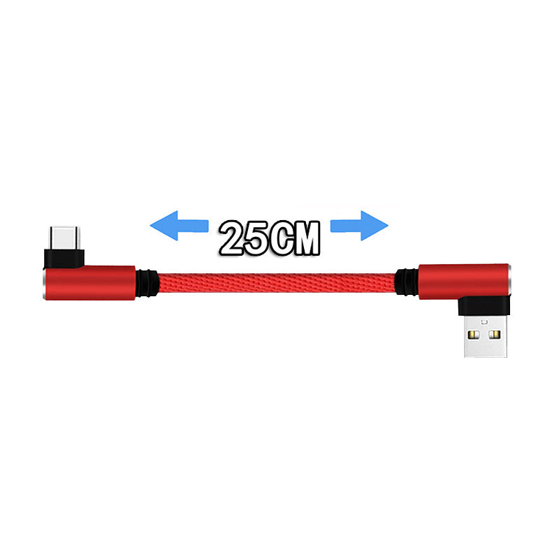 25cm USB to Type C Short Charging Cable Elbow 90 Degree USB C Micro USB Cable 2.4A Fast Charging