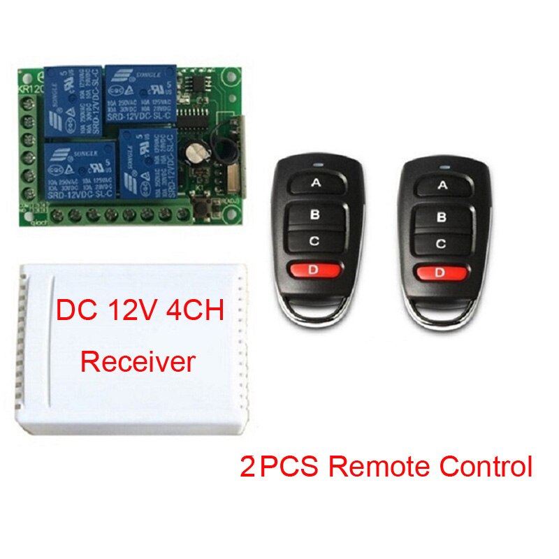 433MHz Universal Wireless Remote Control DC 12V 4CH Relay Receiver Module RF Switch 4 Button Remote Control