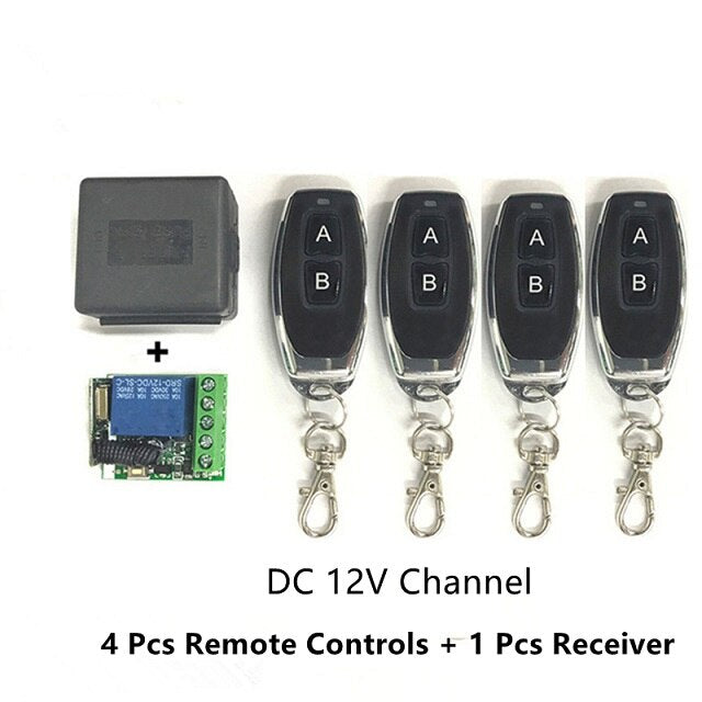 433Mhz Universal Wireless Remote Switch DC 12V 1CH relay Receiver Module and 4 pieces RF Transmitter