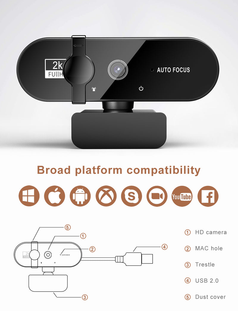 4K Webcam 1080P Mini Camera 2K Full HD Webcam With Microphone Autofocus Web Camera for PC & Laptops