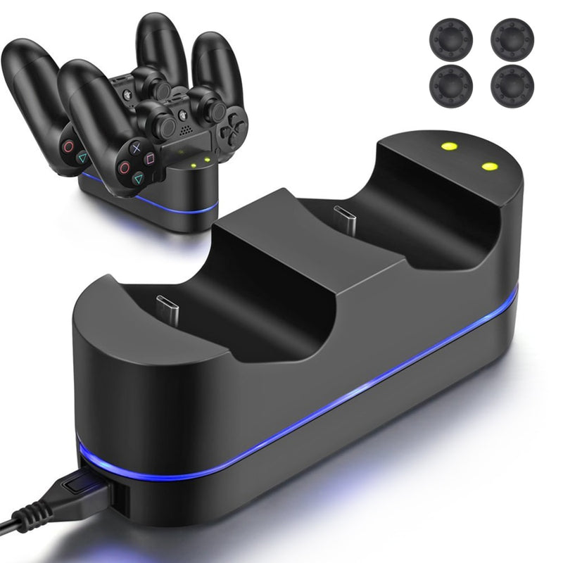 5V PS4 LED Indicator Dual USB Controller Fast Charging Station Dock Charger &amp; 4 Thumbstick