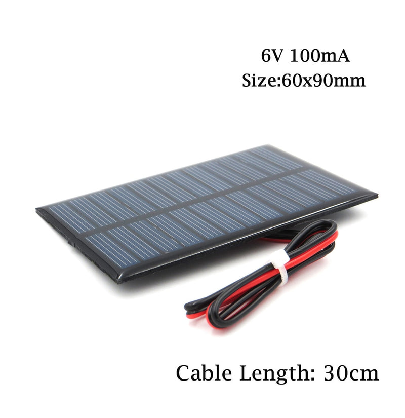 6V Solar Panel with 30/100/200cm wire Mini Solar System DIY For Battery Cell Phone Charger 0.6W 1W