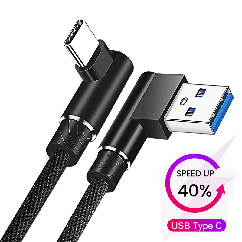 90 Degree Elbow Type C Cable Fast Charging Wire Mobile Phone Wire Cord