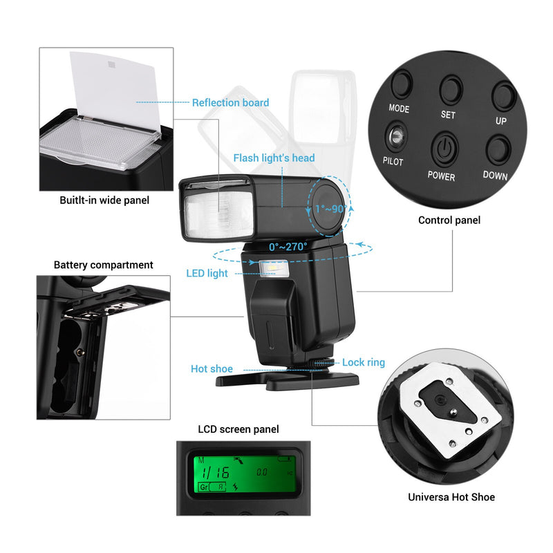Universal Flash Speedlite GN40 Adjustable LED Fill Light On-camera Flash With Bracket Replacement