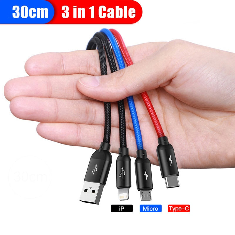 Baseus 3 in 1 USB Cable Type C Cable for Samsung, Xiaomi and iPhone