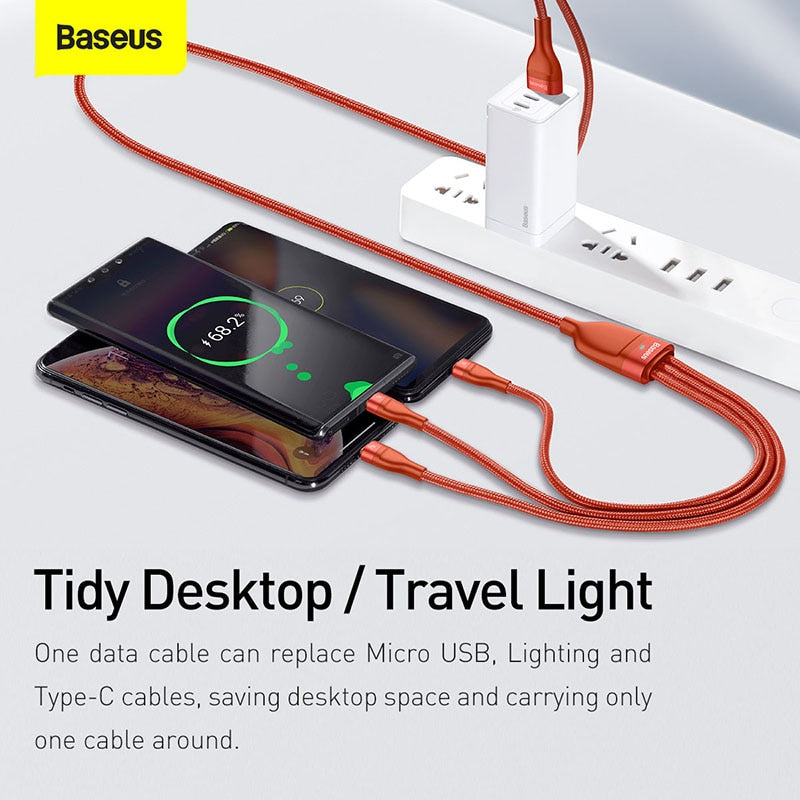 Baseus 3 in 1 USB Type C Cable for Xiaomi Samsung 5A Fast Charging Data Cable for iPhone