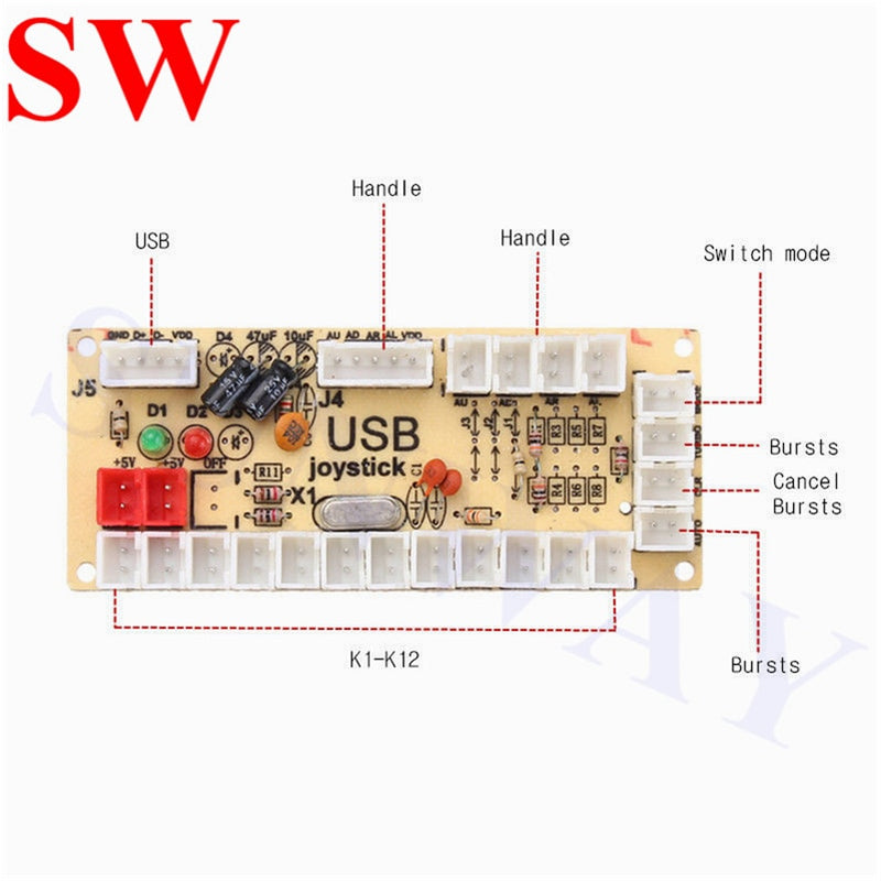 DIY Arcade Set Kits Push Buttons Replacement Parts LED USB Controller Joystick + 28mm/24mm LED