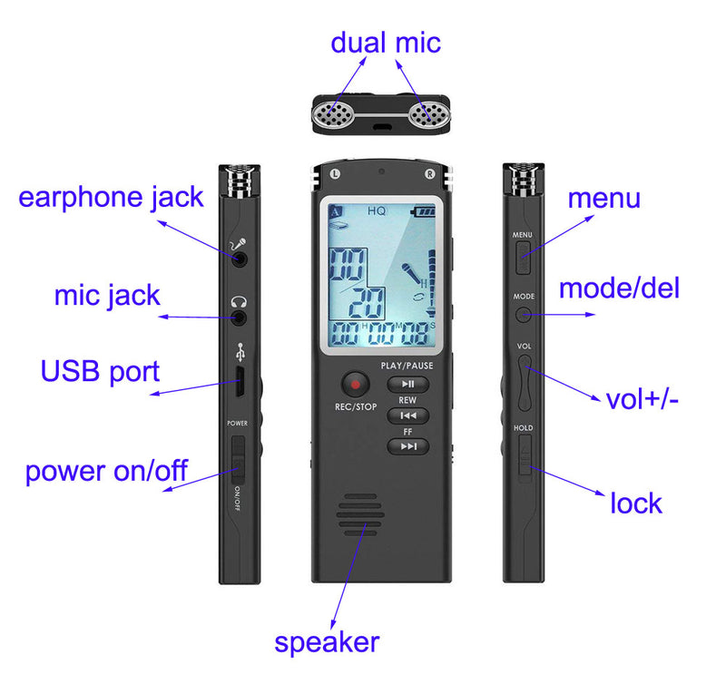 DN006 Escytegr 8G/16G/32G Professional Audio Voice Recorder MP3 Player Dual Microphone USB Flash