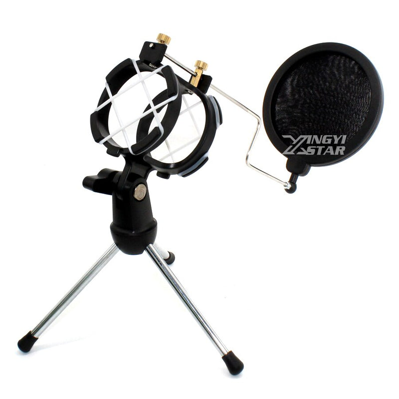 Desktop Recording Microphone Stand Tripod Wind Screen Pop Filter Shock Mount Isolation Shield Spider