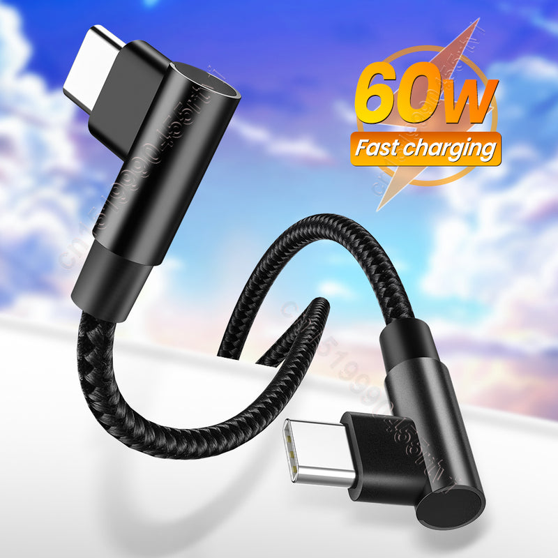 Double Elbow USB Type C to USB C Cable PD 60W Quick Charge 4.0 3.0 USB-C Fast Charging Cable