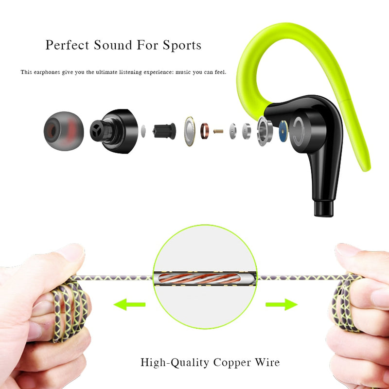 Earphones 3.5mm Sport Earphone Super Stereo Headsets Sweatproof Running Headset With Mic Ear Hook