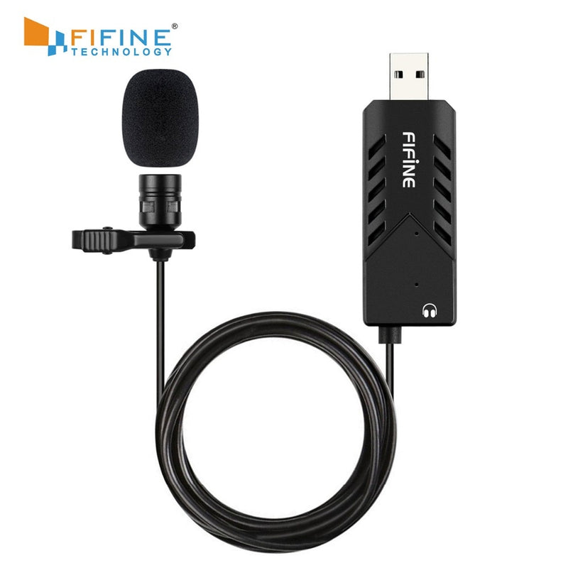 FIFINE Lavalier  Clip-on Cardioid Condenser Computer mic plug and play USB Microphone With Sound