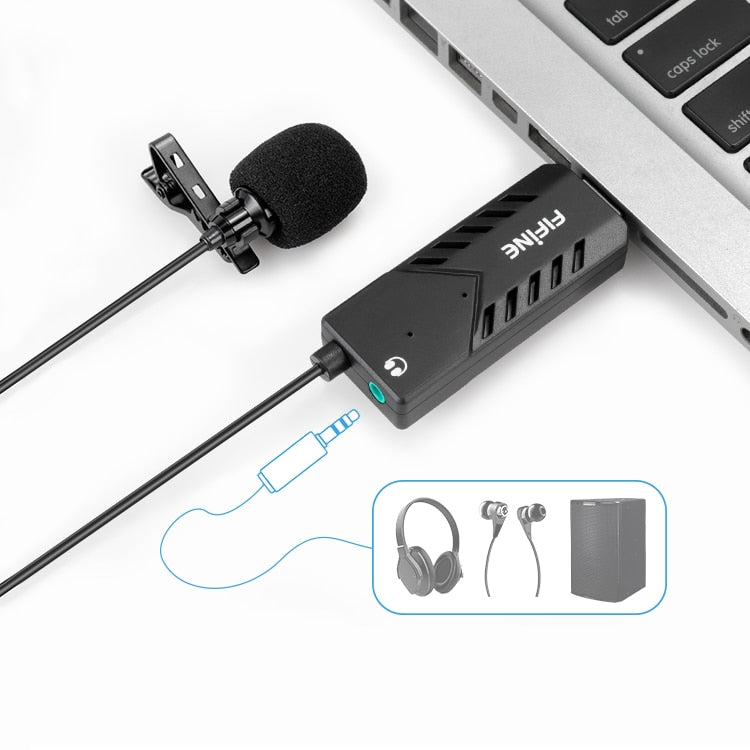 FIFINE Lavalier  Clip-on Cardioid Condenser Computer mic plug and play USB Microphone With Sound