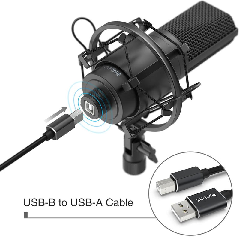 FIFINE USB Condenser PC  Microphone with Adjustable desktop mic arm &shock mount for  Studio