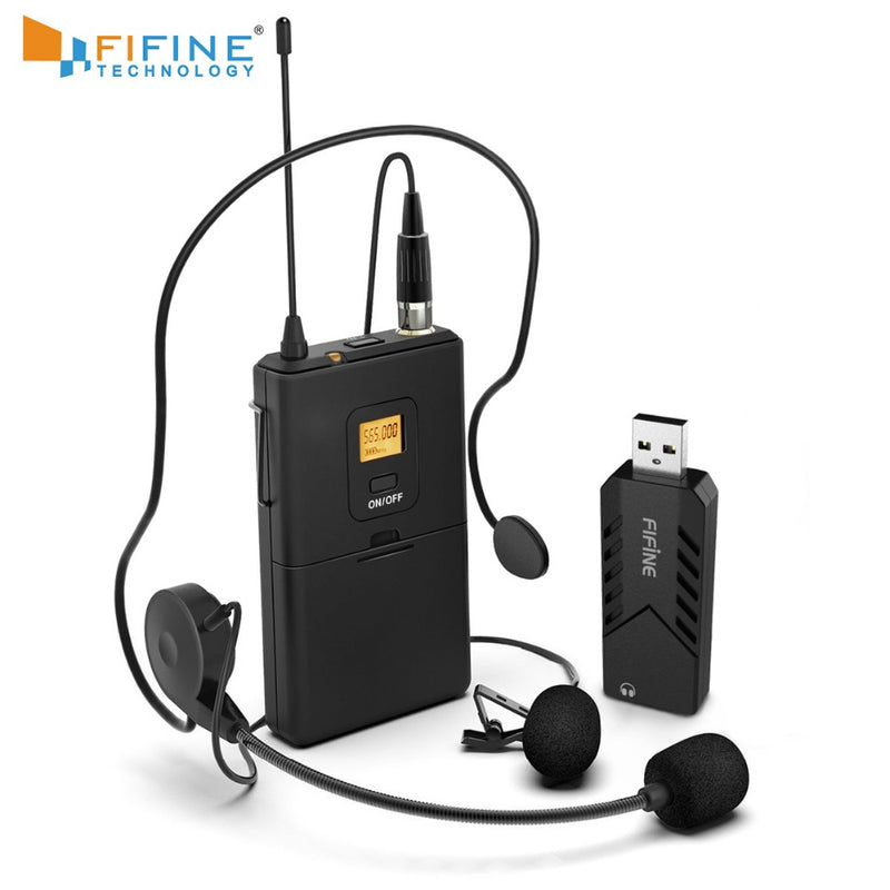 FIFINE Wireless Lavalier Microphone for PC Mac with USB Receiver Free Your Hands for Interview