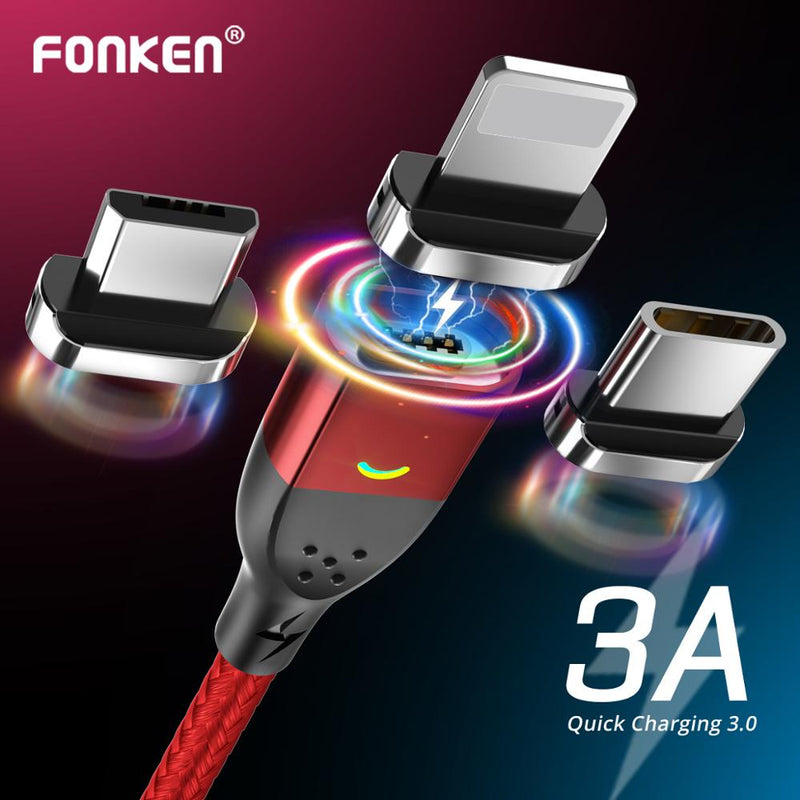 FONKEN Magnetic Cable Micro USB Cable Type C Charger Phone Cables for iPhone Samsung Huawei Xiaomi