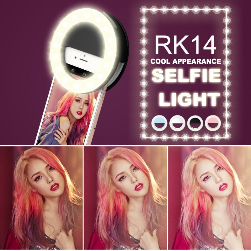 Fashion Rechargeable selfie ring light RK-14 Clip LED selfie flash light adjustable lamp selife