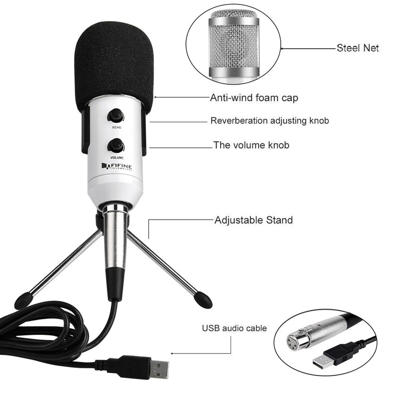 Fifine USB Microphone, Plug & Play Condenser Microphone For PC/Computer Podcasting one line