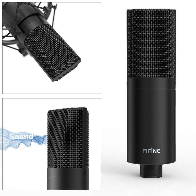 Fifine USB PC Condenser Microphone with Adjustable desktop mic arm shock mount for  Studio Recording