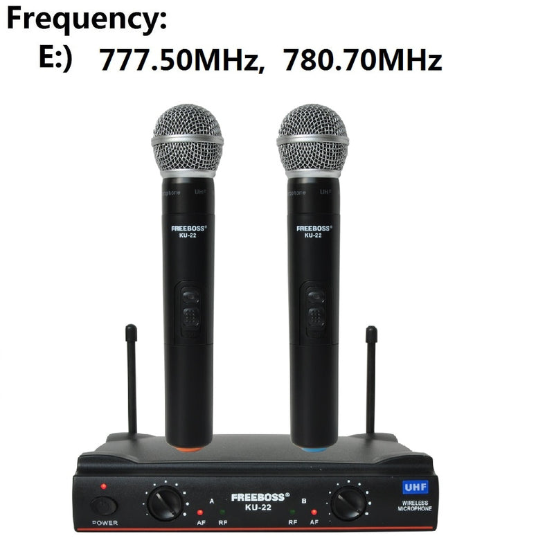 Freeboss KU-22 UHF Long Range Dual Channel 2 Handheld Mic Transmitter Professional Karaoke UHF