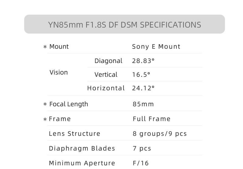 YN85mm F1.8S DF DSM AF MF Focus Mode Large Aperture Camera Lens