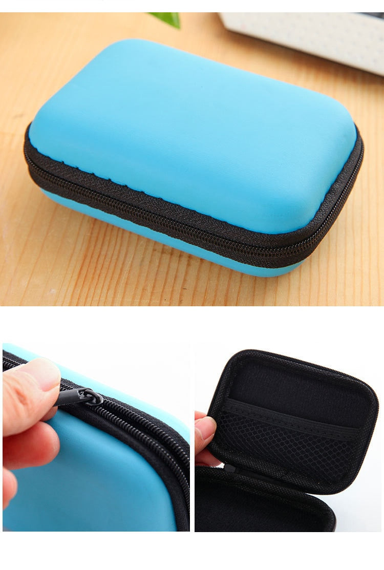 Zipper Hard Earphone Case EVA Leather Headphone Storage Bag Protective Usb Cable Organizer