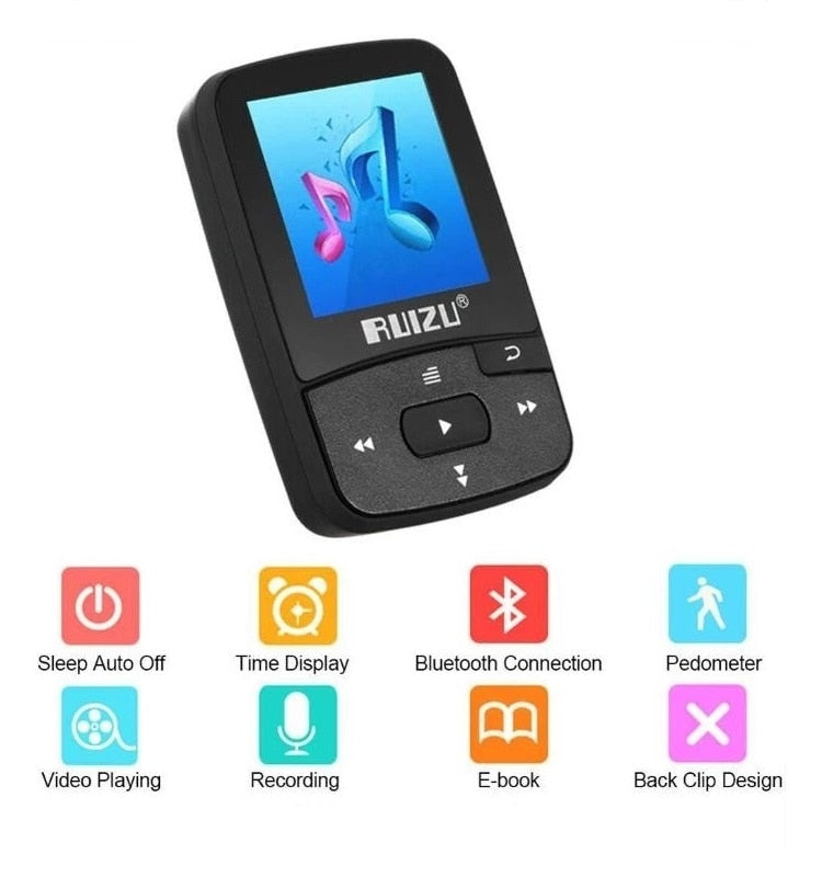 RUIZU X50 Sport Bluetooth MP3 Player 8GB Mini Clip Music Player Support TF Card and FM Radio