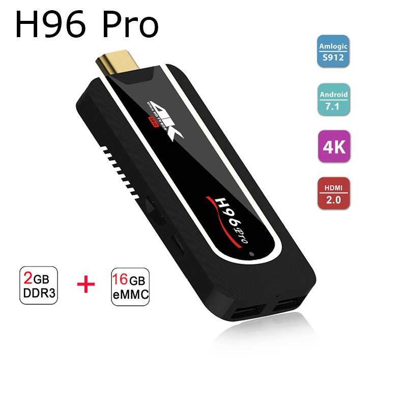 H96 Pro Android TV Stick OS 7.1 Amlogic S912 Octa Core 64Bit BT4.1 2.4G 5G Wifi TV Dongle 2G RAM 16G