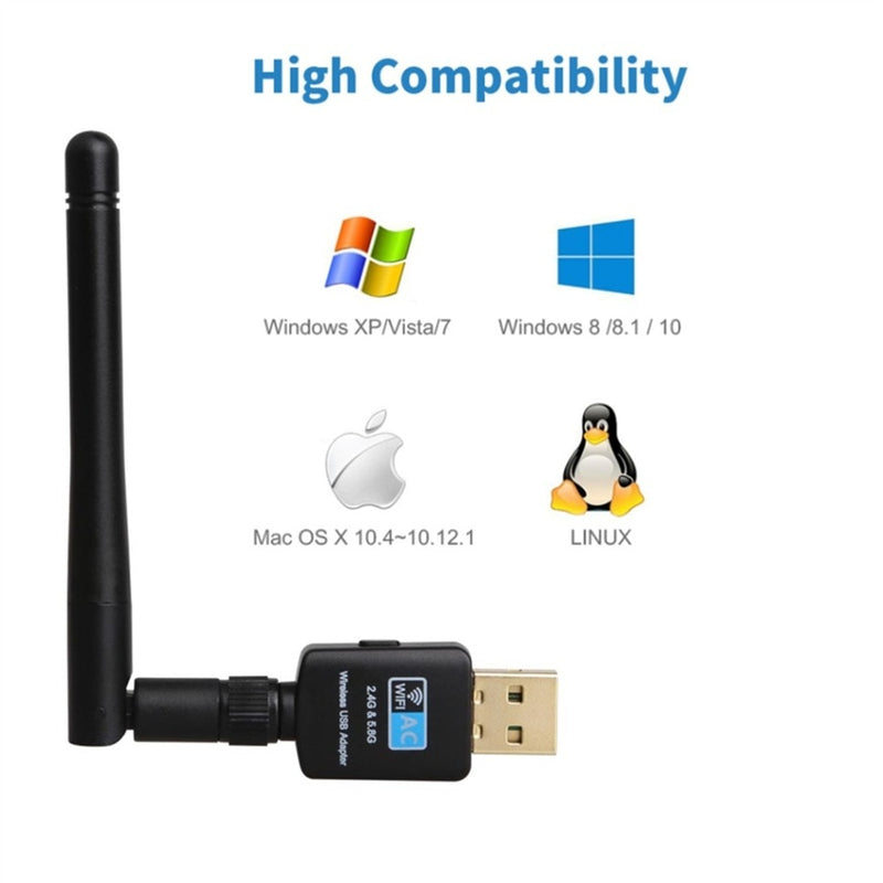 USB Wifi Adapter 2.4GHz+5.8GHz Wi-fi Receiver High Speed 600Mbps Wi-fi Antenna Wireless PC Network