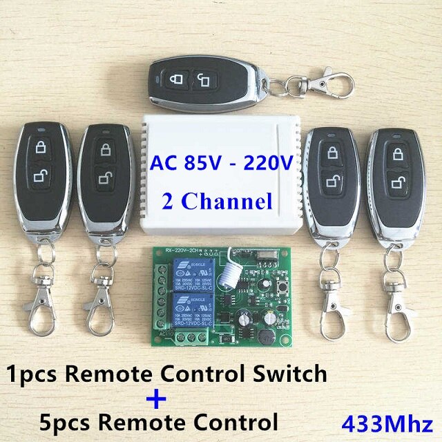 433Mhz Universal Wireless Remote Control Switch AC 250V 110V 220V 2CH Relay Receiver Module and 5pcs