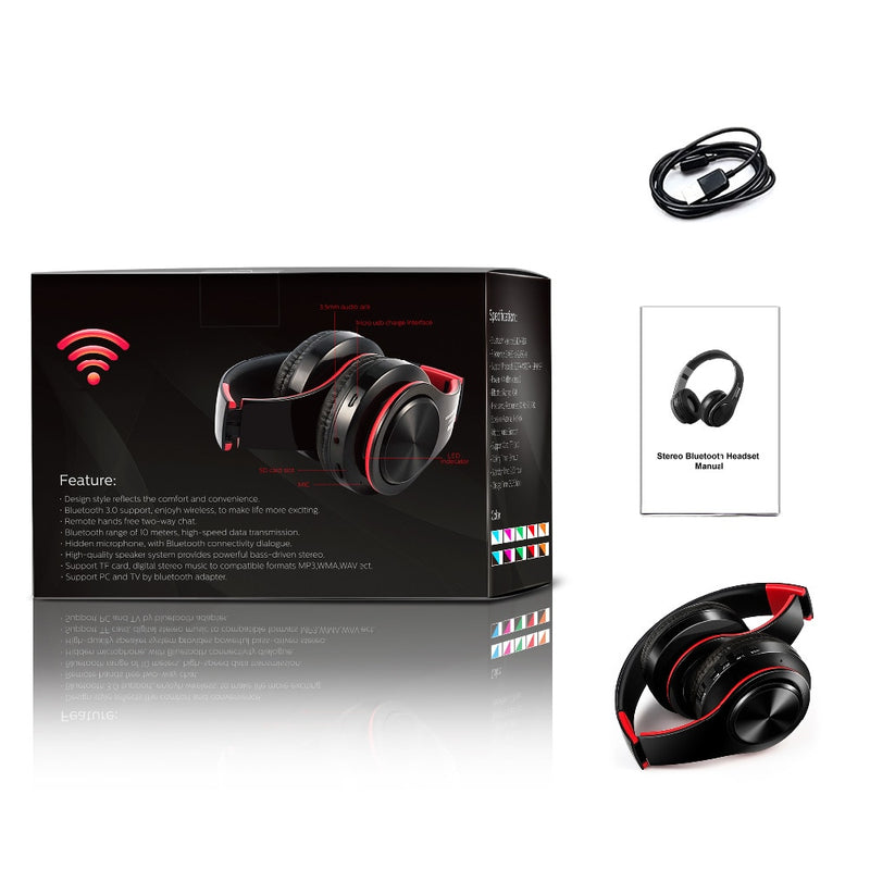 HIFI Stereo Earphones Bluetooth Headphone Music Headset FM and Support SD Card with Mic