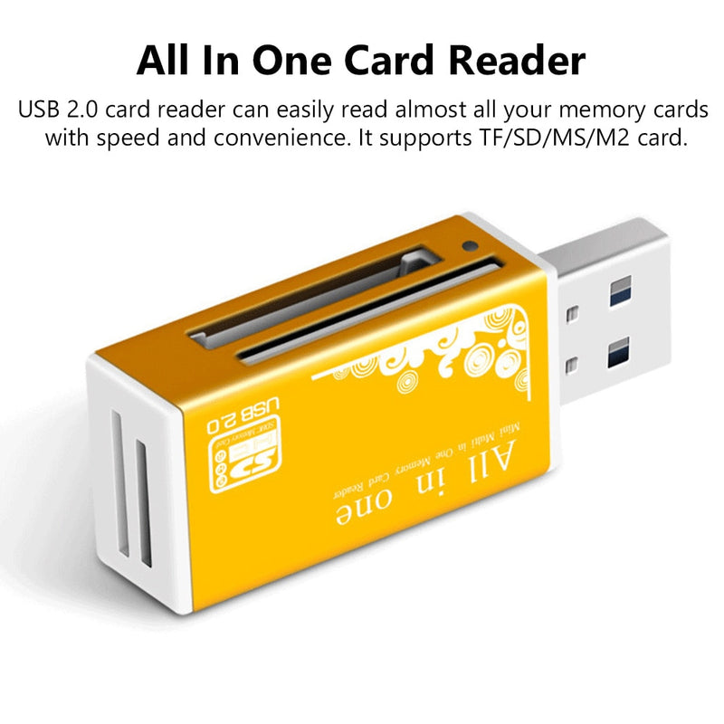USB 2.0 All in 1 Multi Memory Card Reader Adapter for Micro SD SDHC TF M2 MMC
