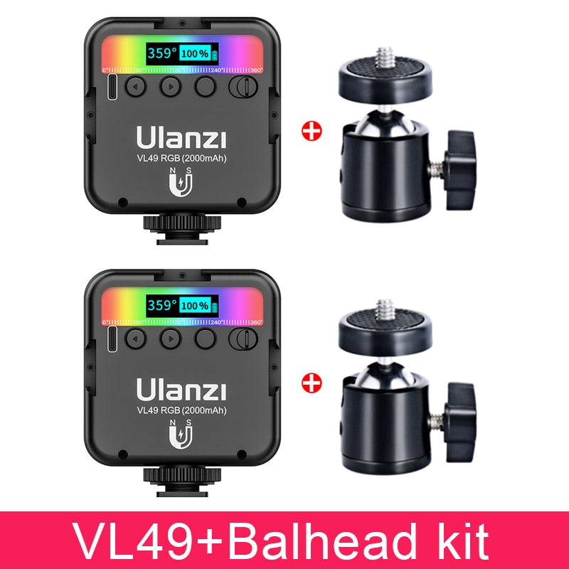 Ulanzi VL49 RGB Video Lights Mini LED Camera Light 2000mAh Rechargable LED Panel Lamp