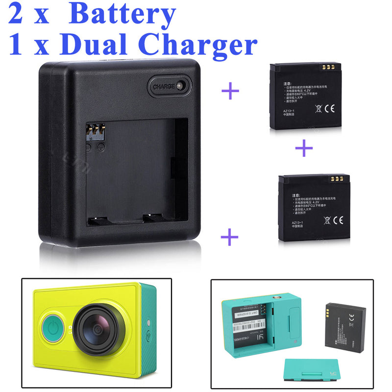 High Quality Xiaomi yi battery 2PCS 1010mAh xiaoyi battery+xiaoyi dual charger For xiaomi yi