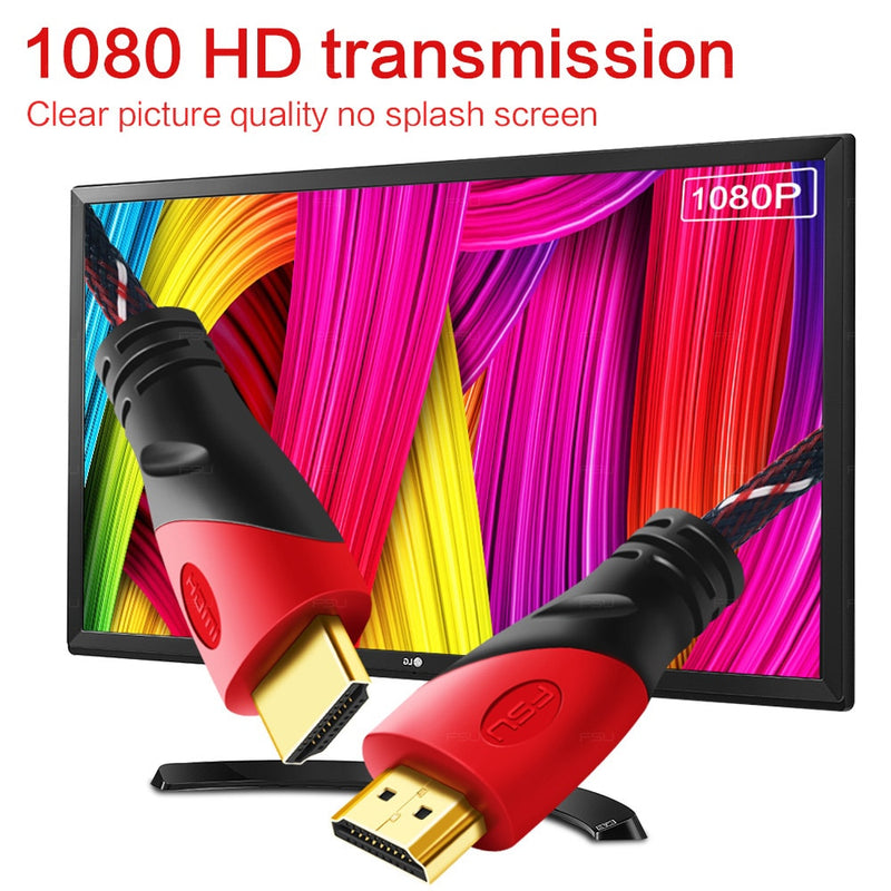 High Speed HDMI Cable Gold Plated Connection with Red, black and white mesh