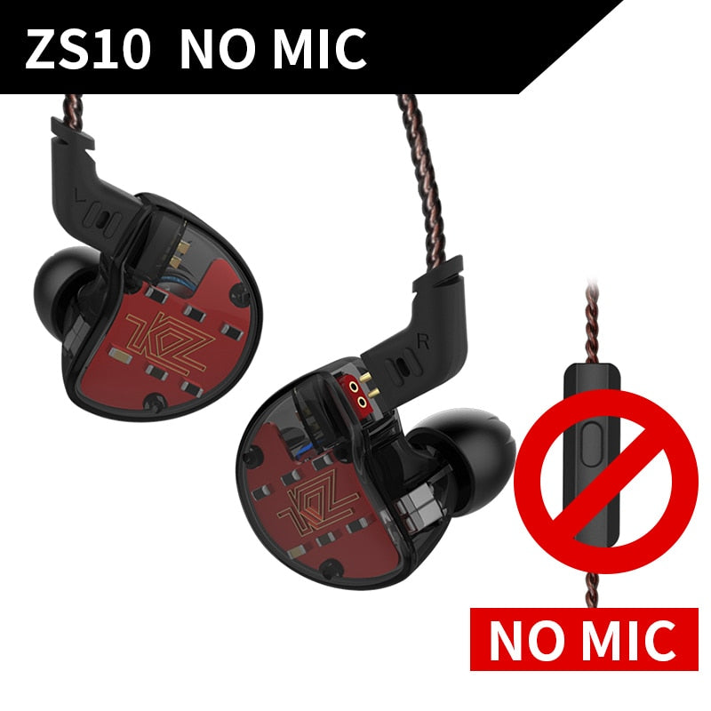 KZ ZS10 Headphones 10 Driver In Earphone 4BA+1DD Dynamic Armature Earbuds HiFi Bass Headset Noise