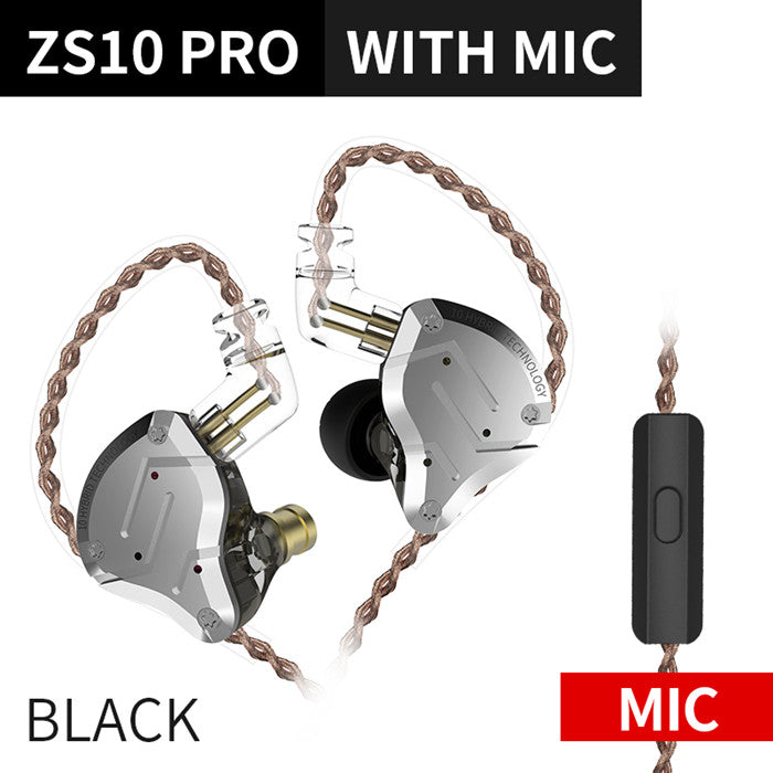 ZS10 Pro Gold Earphones 4BA+1DD Hybrid 10 drivers HIFI Bass Earbuds In Ear Monitor Noise Cancelling