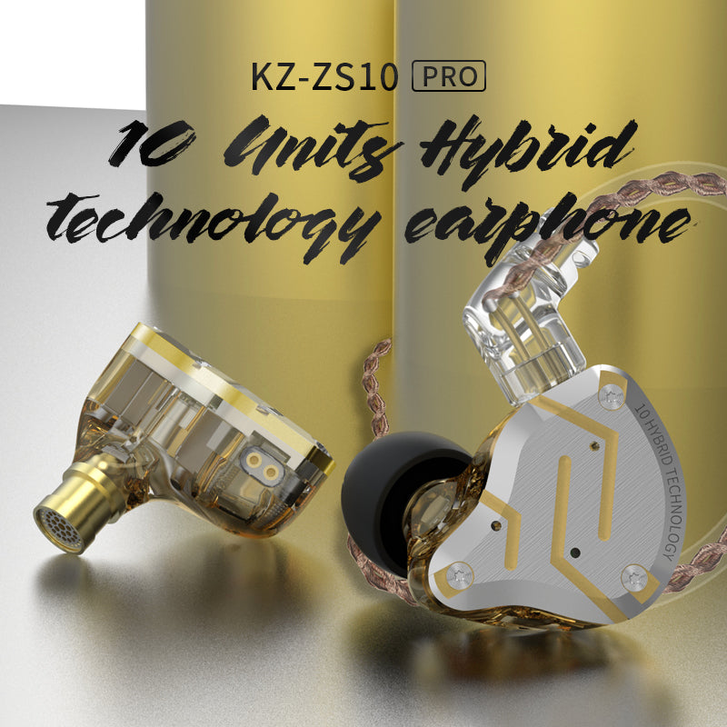 ZS10 Pro Gold Earphones 4BA+1DD Hybrid 10 drivers HIFI Bass Earbuds In Ear Monitor Noise Cancelling