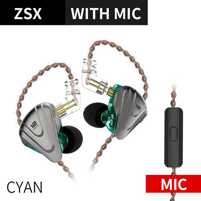 KZ ZSX Terminator Metal 5BA+1DD Hybrid 12 drivers HIFI Bass Earbuds In-Ear Monitor Noise Cancelling