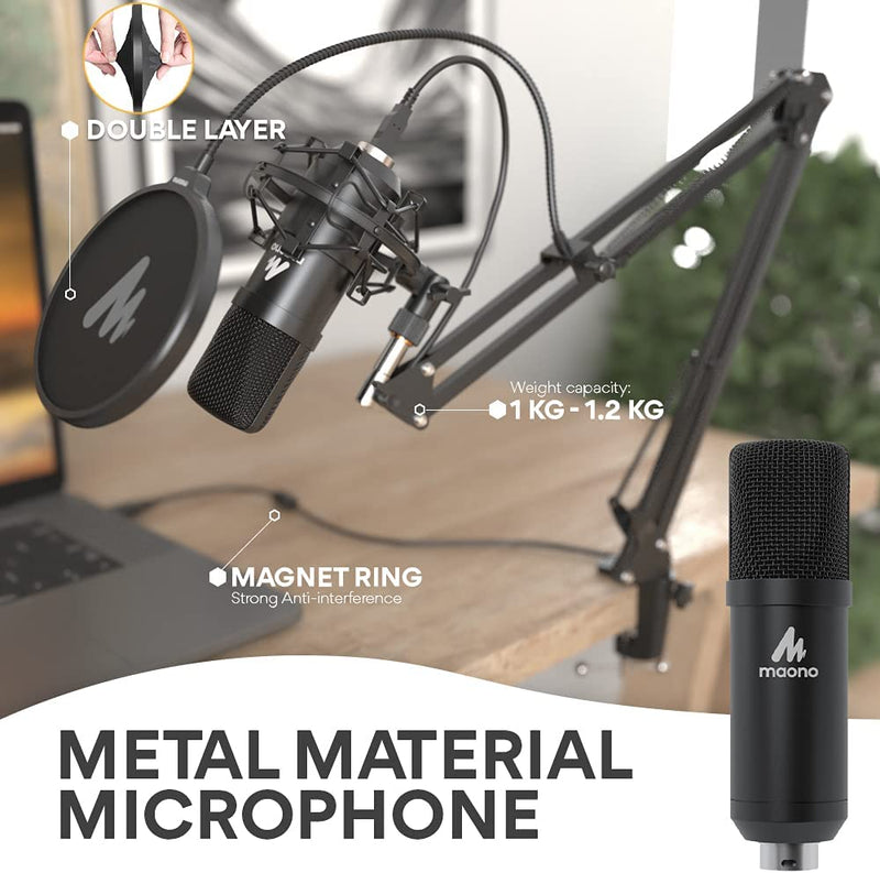 AU-A04 USB Microphone Kit 192KHZ/24BIT Professional Podcast Condenser Mic for Recording