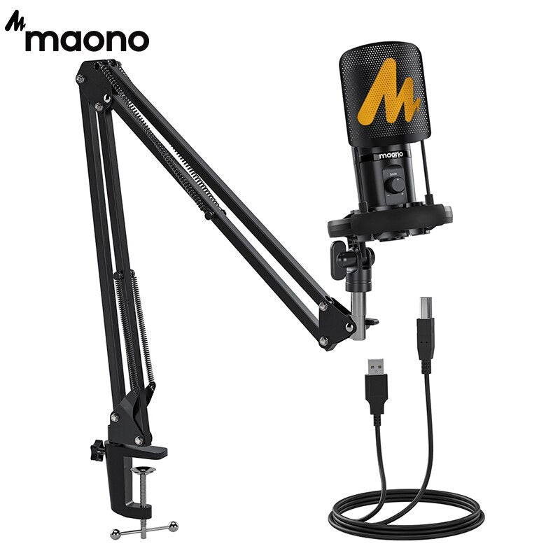 USB Microphone Professional Condenser Computer Mic with Gain PoP Filter Shock Mount for Recording