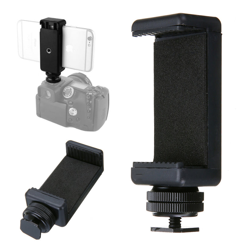 Mayitr High Quality 1/4" Phone Clip Holder + Black Hot Shoe Adapter Mount for DSLR Camera 58 to 88mm