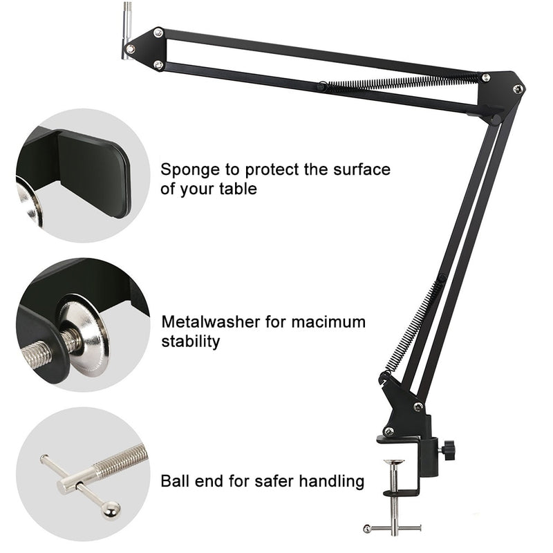 NB 35 Stand For Microphone Suspension Arm Adjustable Metal Boom Scissor Arm Holder With Mic Clip