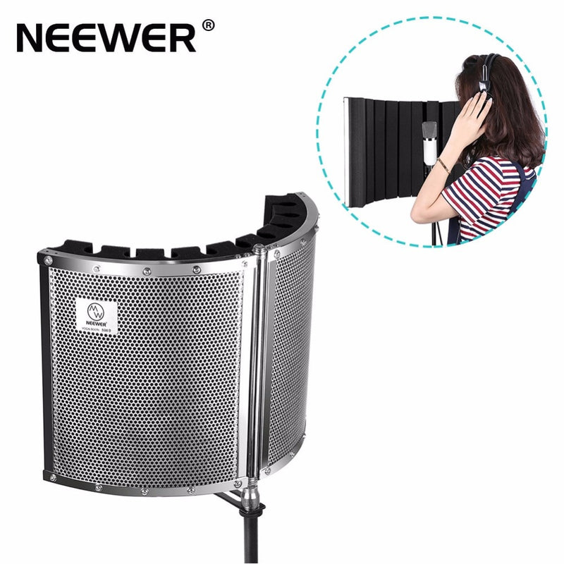 Neewer Foldable Microphone Acoustic Isolation Shield with Lightweight Metal Alloy, Acoustic Foams,