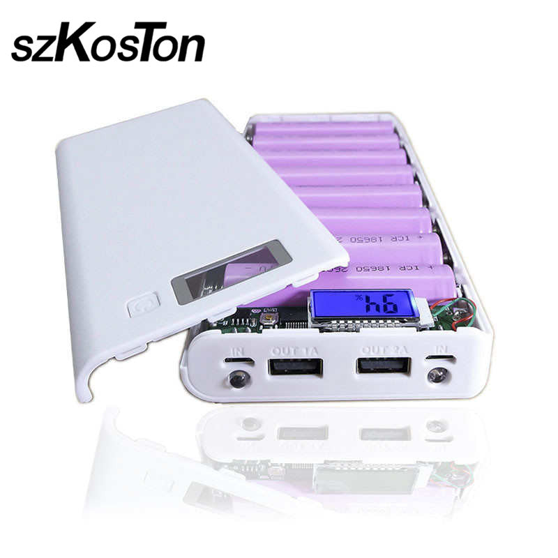 New DIY 8x18650 Portable Battery Power Bank Shell Case Box LCD Display Dual USB Powerbank Box KIT