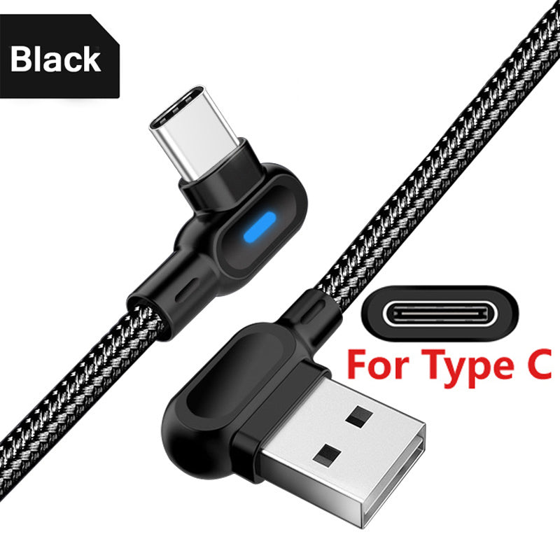 90 Degree Type C Micro USB Cable Support 2.4A Fast Charge 1M 2M USB Type C Microusb Cord