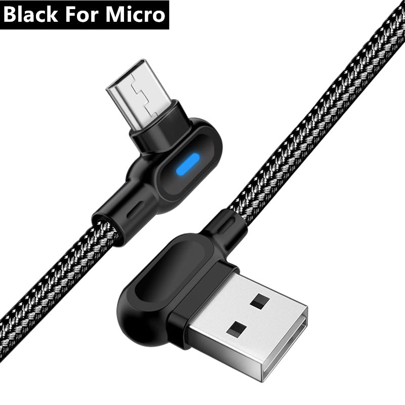 Micro USB Type C Cable Fast Charging Type-C Cable 90 Degree USB Charging USB-C Charger