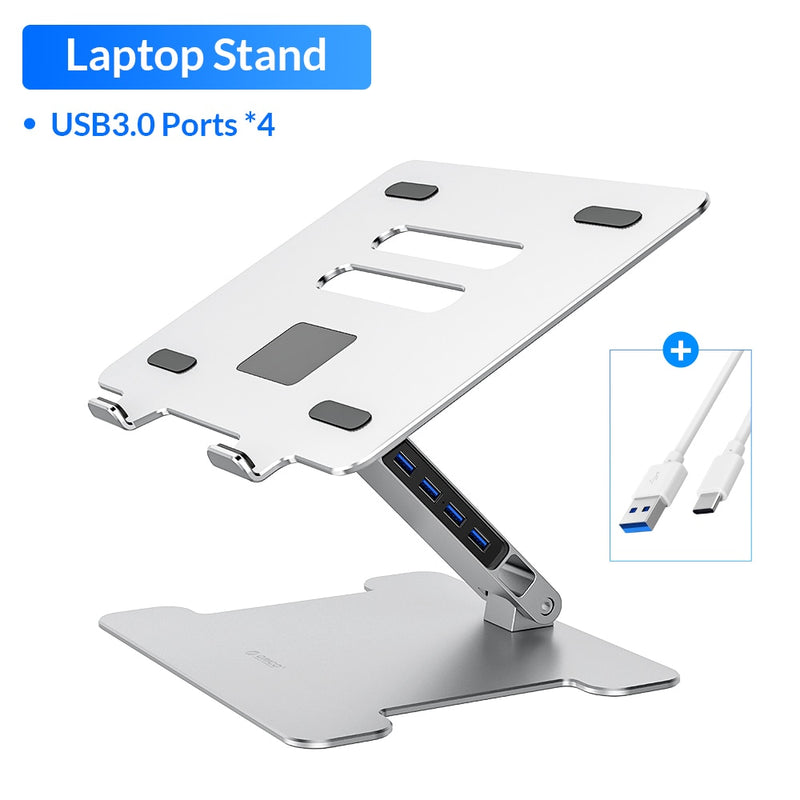 4 Port USB3.0 Foldable Laptop Stand Aluminum Notebook Riser Desktop Laptop Cooling Stand